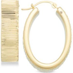 Diamond Accent Textured Oval Hoop Earrings in 14k
